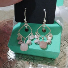 Load image into Gallery viewer, Artisan Sterling Silver+ Rose Quartz Chandelier Earrings on Long French Hooks