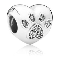 Load image into Gallery viewer, Pandora 925 I Love My Pet Dog or Cat Animal Heart Paw Print Charm w CZs