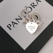Load image into Gallery viewer, Pandora Sterling Silver Heart + Angel Wings Dangle w/ Clear Zirconia -798485C01