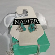 Load image into Gallery viewer, Napier Silver tone with  Textured Teal Flower Necklace &amp; Earrings Set
