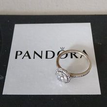 Load image into Gallery viewer, Pandora Sterling Silver Round Sparkle Halo Ring, size 54