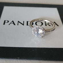 Load image into Gallery viewer, Pandora Sterling Silver Round Sparkle Halo Ring, size 54