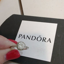 Load image into Gallery viewer, Pandora Sterling Silver Round Sparkle Halo Ring, size 54