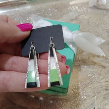 Load image into Gallery viewer, Sterling Silver, Turquoise, Jet + Mother-of-Pearl Earrings by Theresa Joe Navajo

