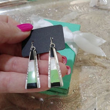 Load image into Gallery viewer, Sterling Silver, Turquoise, Jet + Mother-of-Pearl Earrings by Theresa Joe Navajo