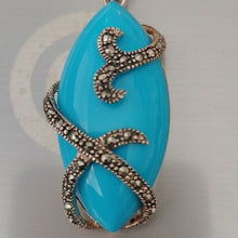 Load image into Gallery viewer, Sterling Silver + Blue Stone with Marcasites Pendant