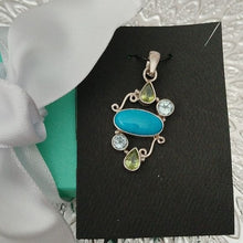 Load image into Gallery viewer, Sterling Silver, Turquoise, Topaz + Peridot Oval Pendant