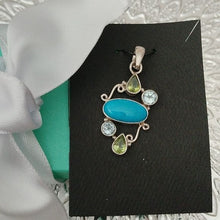 Load image into Gallery viewer, Sterling Silver, Turquoise, Topaz + Peridot Oval Pendant
