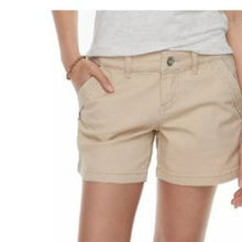 Load image into Gallery viewer, Juniors' Unionbay Elsie Stretch Twill Midi Shorts, Beige, size 17