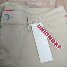 Load image into Gallery viewer, Juniors' Unionbay Elsie Stretch Twill Midi Shorts, Beige, size 17