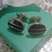 Load image into Gallery viewer, Donald Trump Signature Collection Cufflinks, Oval with Divided Onyx Centers
