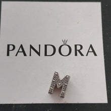 Load image into Gallery viewer, Pandora Sterling Silver Open Letter M Alphabet Charm with Heart Pattern - 797467
