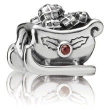 Load image into Gallery viewer, Pandora Santa's Christmas Sleigh w/Garnet Holly Charm -790562GA
