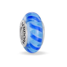 Load image into Gallery viewer, Pandora Blue Stripes Murano Glass Bead Charm Retired 925 ALE 790611
