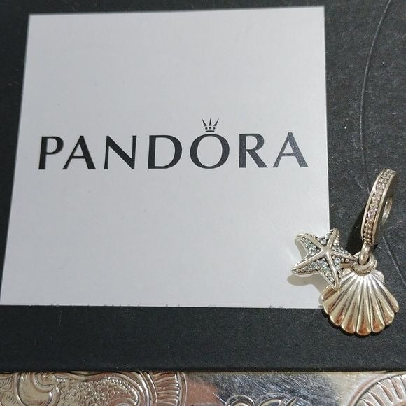 Pandora Sterling Silver Tropical Starfish and Seashell Dangle Charm 792076czf