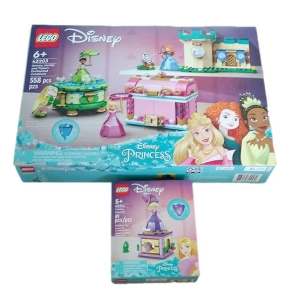 Lego x Disney 43203 Aurora, Merida, Tiana's Enchanted Creations & 43214 Rapunzel