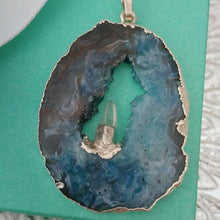 Load image into Gallery viewer, Artisan Sterling Silver Geode Slice with Inner Peace Quartz Crystal Pendant