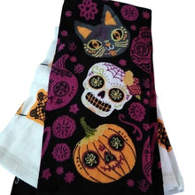 Load image into Gallery viewer, Set of 4 Halloween Day of the Dead Sugar Skulls Dia DeLos Muertos Kitchen Towels