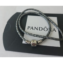 Load image into Gallery viewer, Pandora Retired Double Gray Leather Bracelet with Pandora Clasp - 590705CGY-D 13