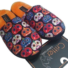 Load image into Gallery viewer, Critter Creations Halloween Slippers Large 9-10 Pumpkin Skulls