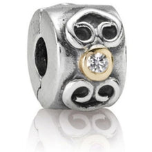 Load image into Gallery viewer, Pandora Sterling Silver with 14K Gold +Diamond Double Heart Clip - 790382D