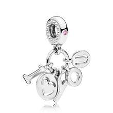 Load image into Gallery viewer, Pandora Sterling Silver I Love You Dangle Charm w/ Fuchsia Zirconia - 796596fpc