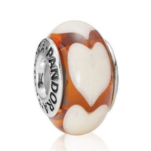 Load image into Gallery viewer, Pandora Amber with Beige Hearts Charm Retired Murano Glass Bead 790662