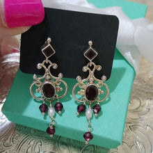 Load image into Gallery viewer, Sterling Silver, Garnets & Pearl Chandelier Earrings