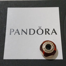 Load image into Gallery viewer, Pandora Amber with Beige Hearts Charm Retired Murano Glass Bead 790662