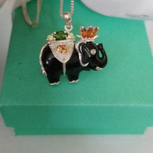 Load image into Gallery viewer, Sterling Silver Diamond Citrine Emerald + Tourmaline Elephant 18" Necklace