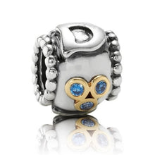 Load image into Gallery viewer, Pandora Sterling Silver + 14K Gold Dad Family Bead w/ Blue Zirconia 790586czb