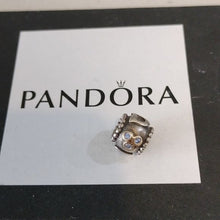 Load image into Gallery viewer, Pandora Sterling Silver + 14K Gold Dad Family Bead w/ Blue Zirconia 790586czb