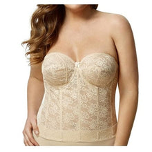 Load image into Gallery viewer, Elila 6621 Strapless Longline Underwire Lace Bra, Nude, size 46E