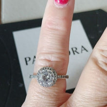 Load image into Gallery viewer, Pandora Sterling Silver Round Sparkle Halo Ring, size 52