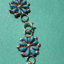 Load image into Gallery viewer, Zuni Silver Petit Point Floral Sleeping Beauty Turquoise Clusters Bracelet 7"