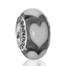Load image into Gallery viewer, Pandora Retired Clear Murano Glass Bead with White Hearts - 790666