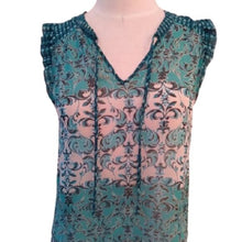 Load image into Gallery viewer, Elle Ruffled Cap Sleeve Top Shirt Blouse, Teal Blues, Size XS