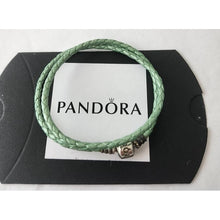 Load image into Gallery viewer, Pandora Double Green Leather Bracelet with Pandora Clasp - 590705 13.78"
