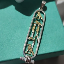 Load image into Gallery viewer, Egyptian Hieroglyphs ALEXA name Cartouche Pendant Sterling Silver & 14k