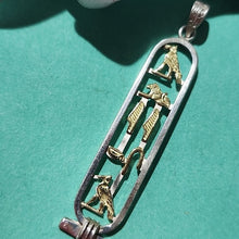 Load image into Gallery viewer, Egyptian Hieroglyphs ALEXA name Cartouche Pendant Sterling Silver & 14k