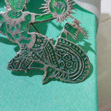 Load image into Gallery viewer, Vintage Siam Sterling Silver Niello Green Enamel Brooch Thai Mekkala Goddess