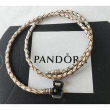 Load image into Gallery viewer, Pandora Moments Double Leather Bracelet, Champagne White, 590705CPL-D 14.96"