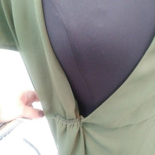 Load image into Gallery viewer, Lily White Wrap Style Sheer Polyester Career Blouse, Olive Green, Size XS