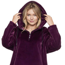 Load image into Gallery viewer, PINK Victoria's Secret 1/4 Zip Faux Fur Long Sleeved Jacket, Eggplant, Size Small