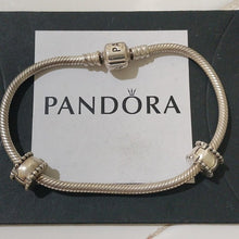 Load image into Gallery viewer, Pandora Sterling Silver 7" Snakechain Starter Bracelet w/2 Beveled Clips 790267