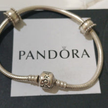Load image into Gallery viewer, Pandora Sterling Silver 7" Snakechain Starter Bracelet w/2 Beveled Clips 790267