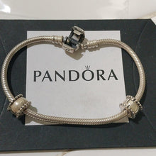Load image into Gallery viewer, Pandora Sterling Silver 7" Snakechain Starter Bracelet w/2 Beveled Clips 790267