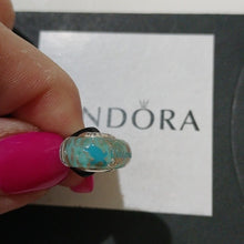 Load image into Gallery viewer, Pandora Ster Silver Mint Green Glitter Murano Engraved Cayman Charm - 791669