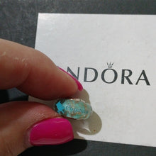 Load image into Gallery viewer, Pandora Ster Silver Mint Green Glitter Murano Engraved Cayman Charm - 791669