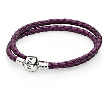 Load image into Gallery viewer, Pandora Double Shimmering Purple Leather Bracelet with SS Clasp - 590705CPE